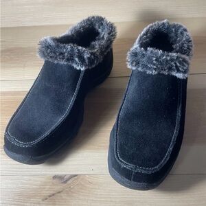 Sporto Womens 7 M Black Leather Suede Slip On Clogs Mules Fur Lined snow